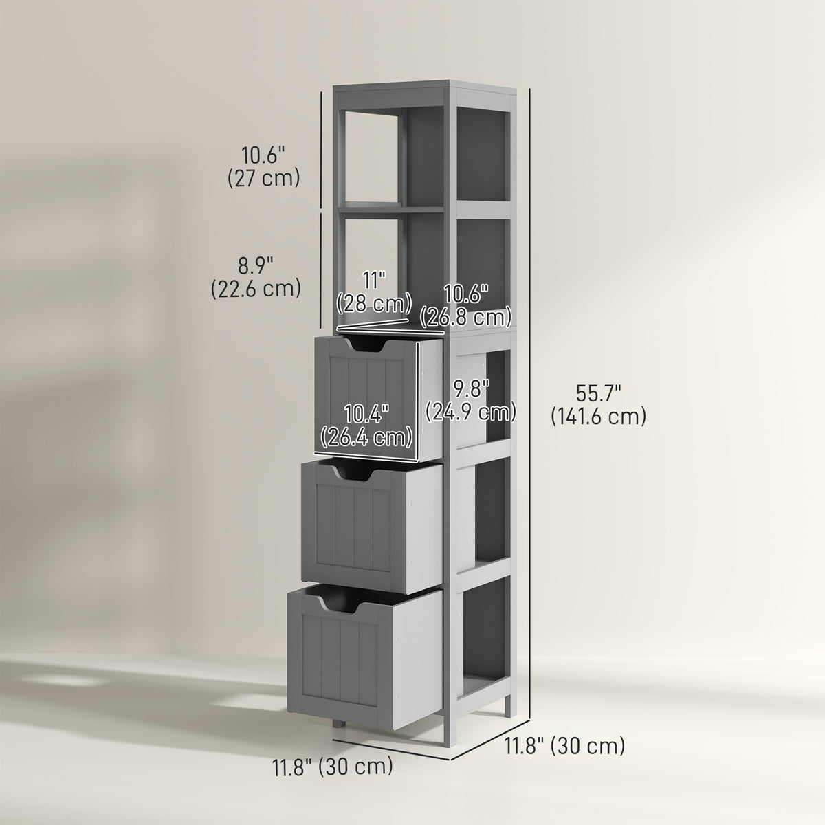 Meuble de salle de bain étroit autoportant à tiroirs