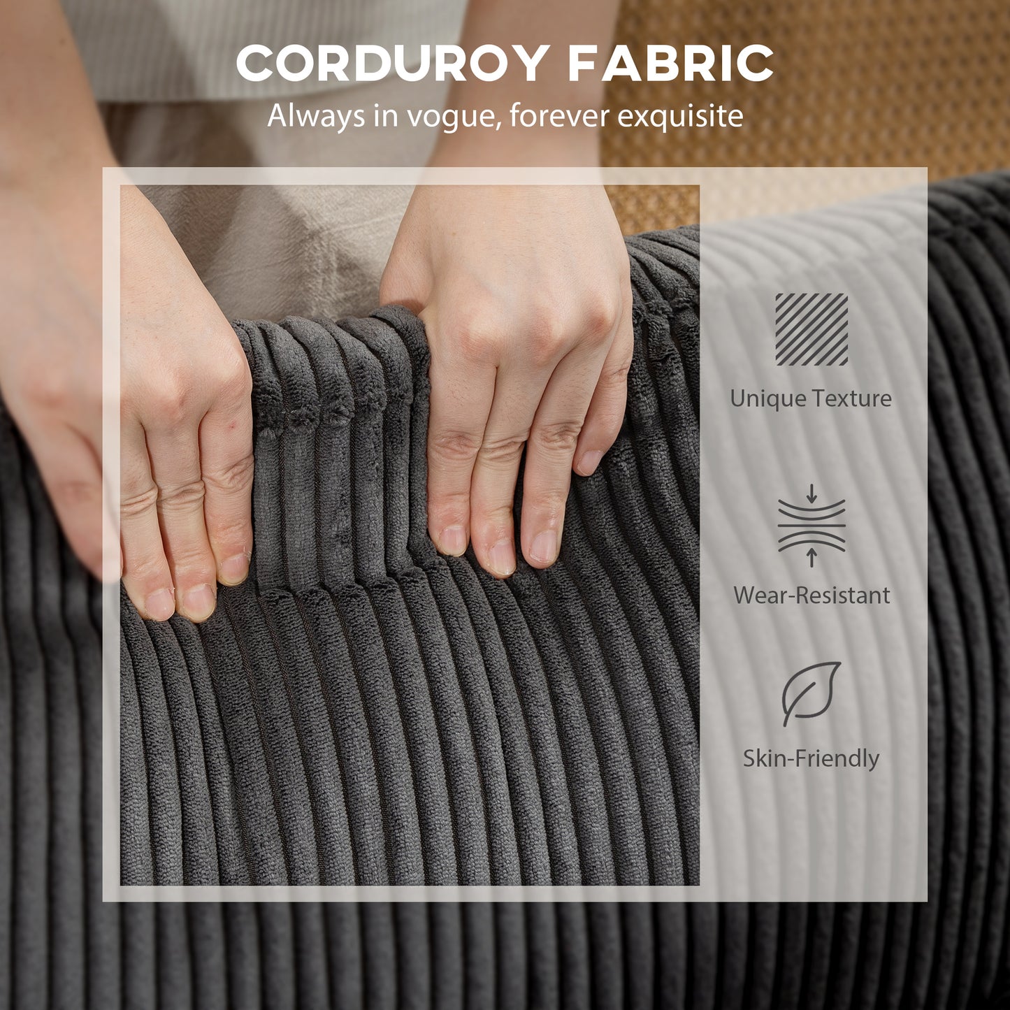 Sofa sectionnel modulaire en forme de U en velours côtelé