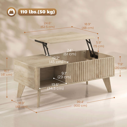 Table basse relevable cannelée 100 cm