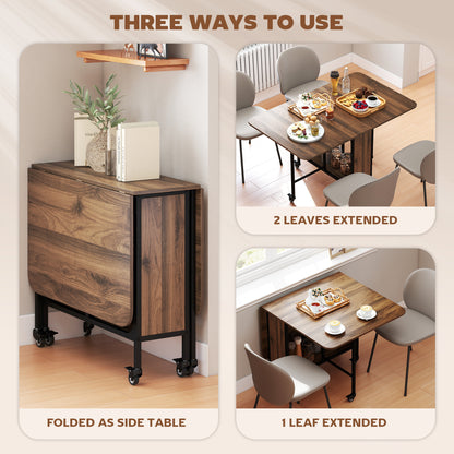 Table à manger pliante extensible avec tablette et roulettes