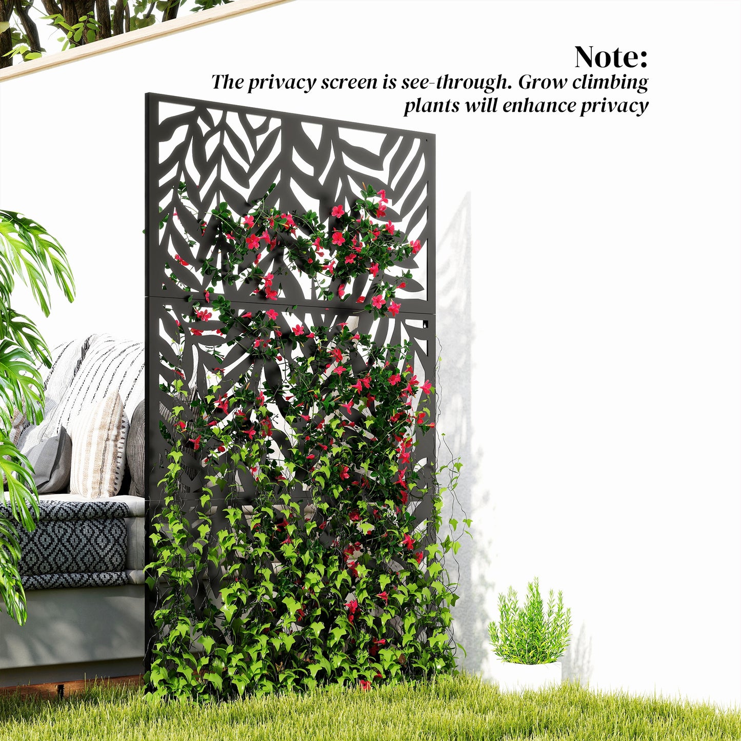 Outsunny 183x96cm Metal Outdoor Privacy Screen - Black