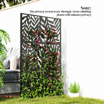 Outsunny 183x96cm Metal Outdoor Privacy Screen - Black