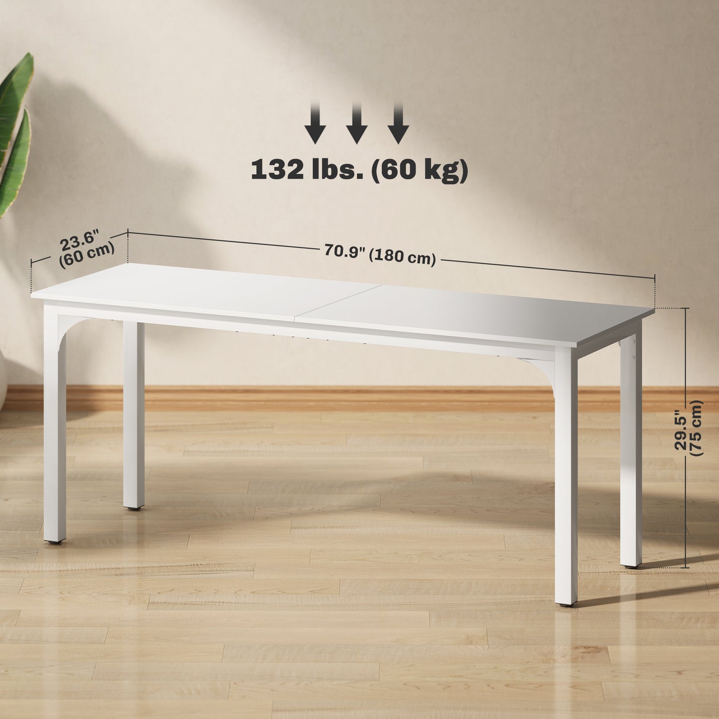 Bureau d'ordinateur industriel 180 cm surface grain de bois