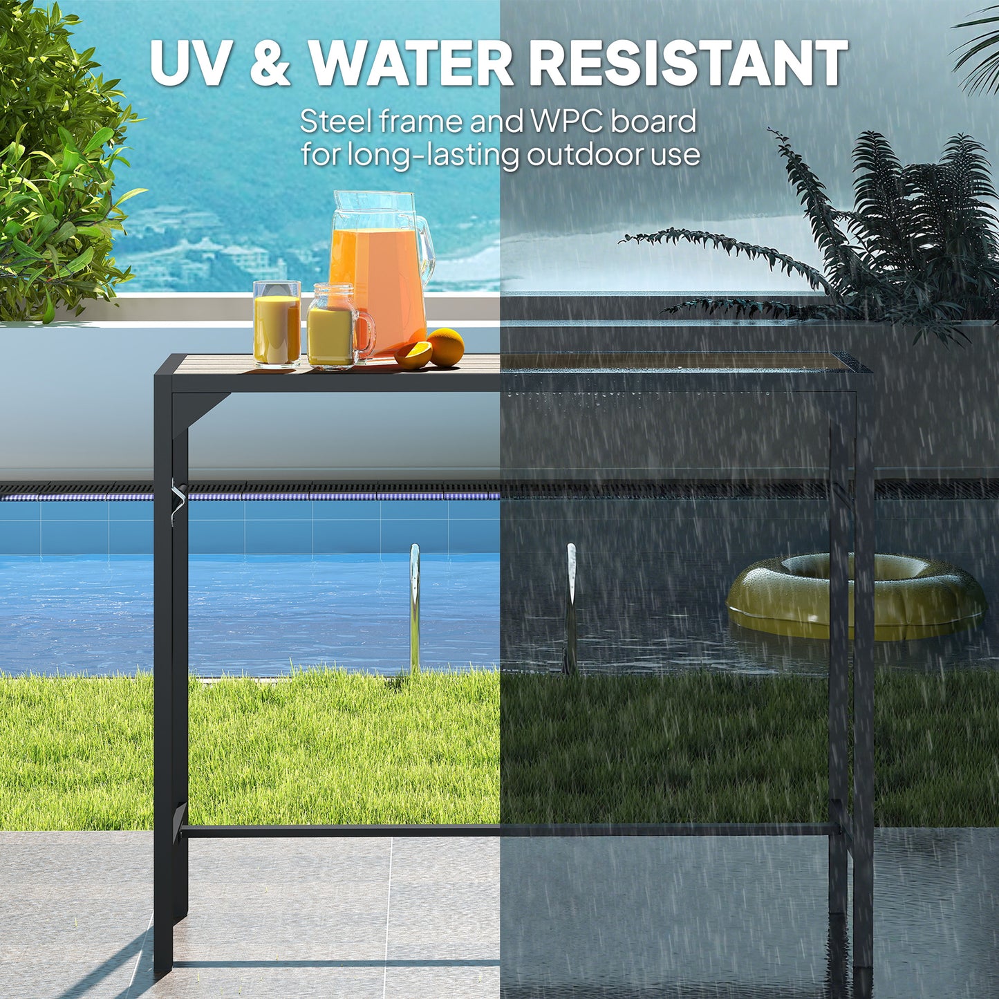 Table haute de patio avec décapsuleur intégré