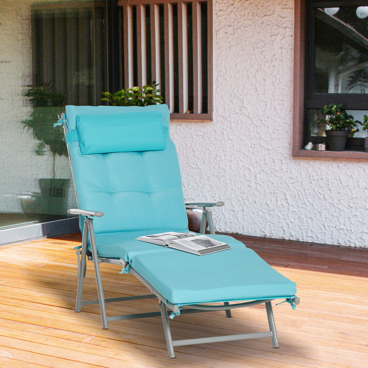 Chaise longue pliante extérieure à 7 positions avec coussin