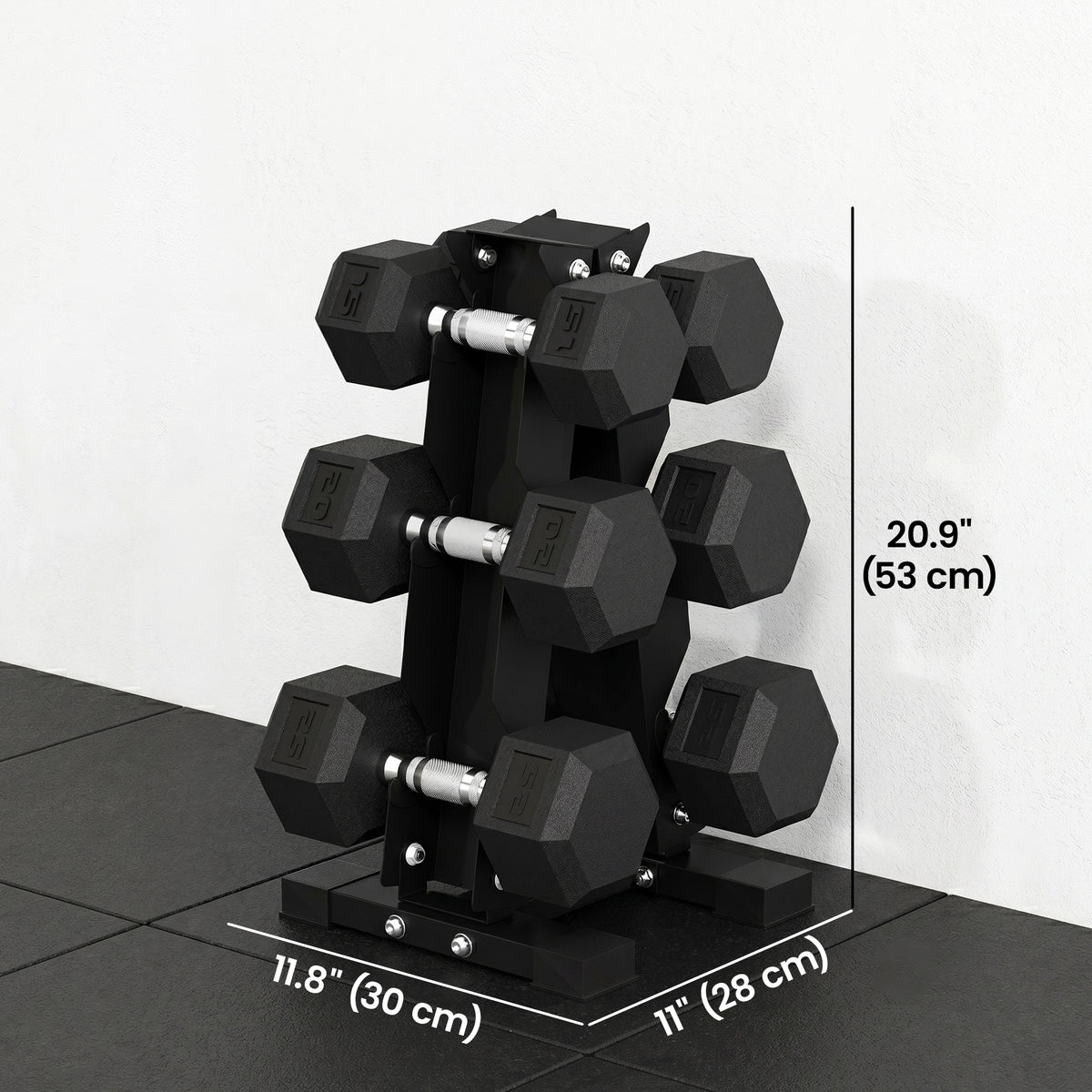 Ensemble d'haltères hexagonaux avec support vertical
