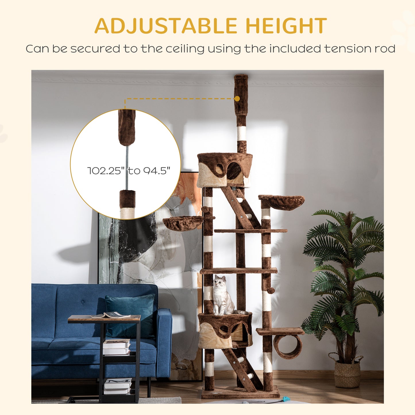 Arbre à chat multi-niveaux ajustable 240-260 cm