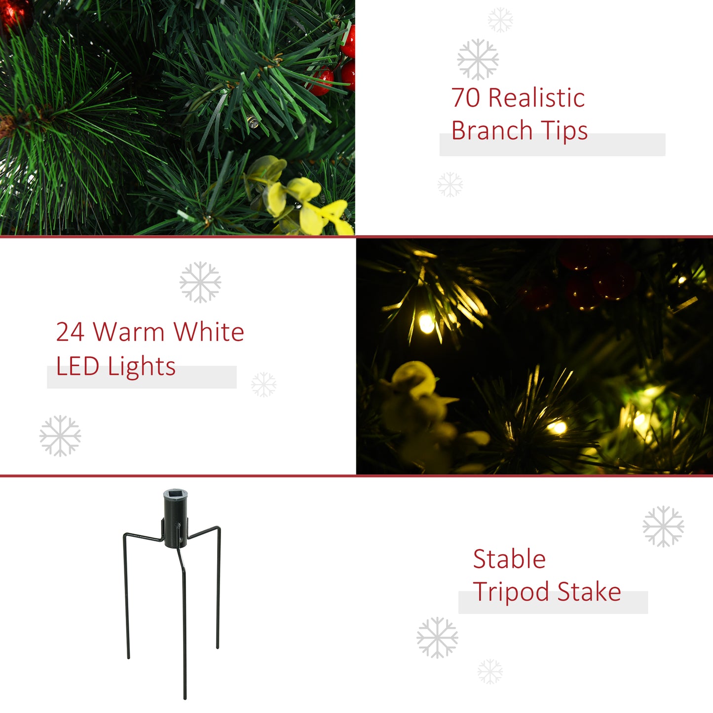 Sapin de Noël artificiel pré-éclairé 76 cm — lot de 2