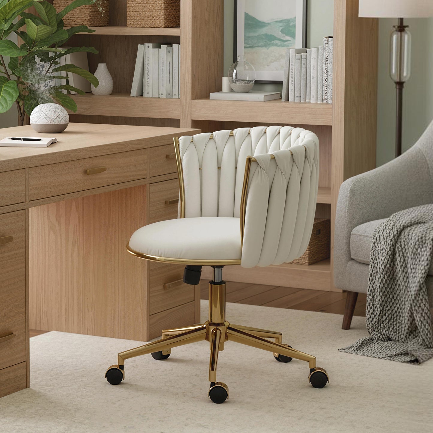 Chaise de bureau dossier tressé, hauteur réglable