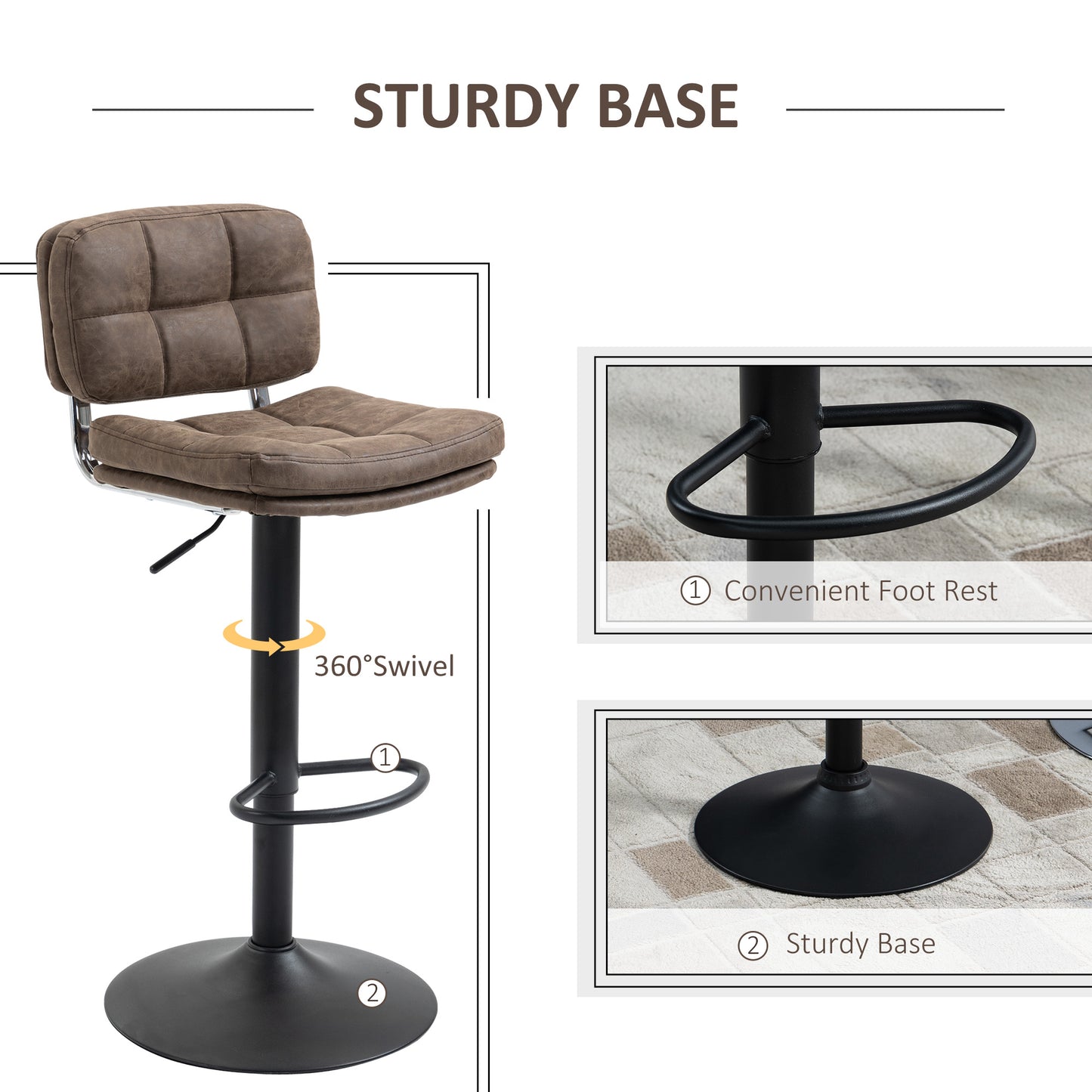 Tabourets de bar pivotants hauteur ajustable avec dossier ensemble 2