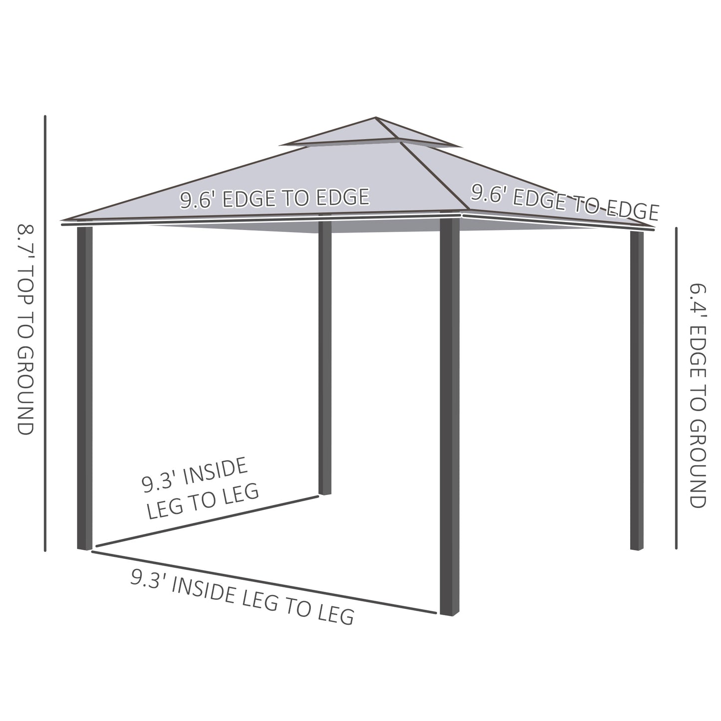 Gazebo patio toit double moustiquaire 2,9m x 2,9m