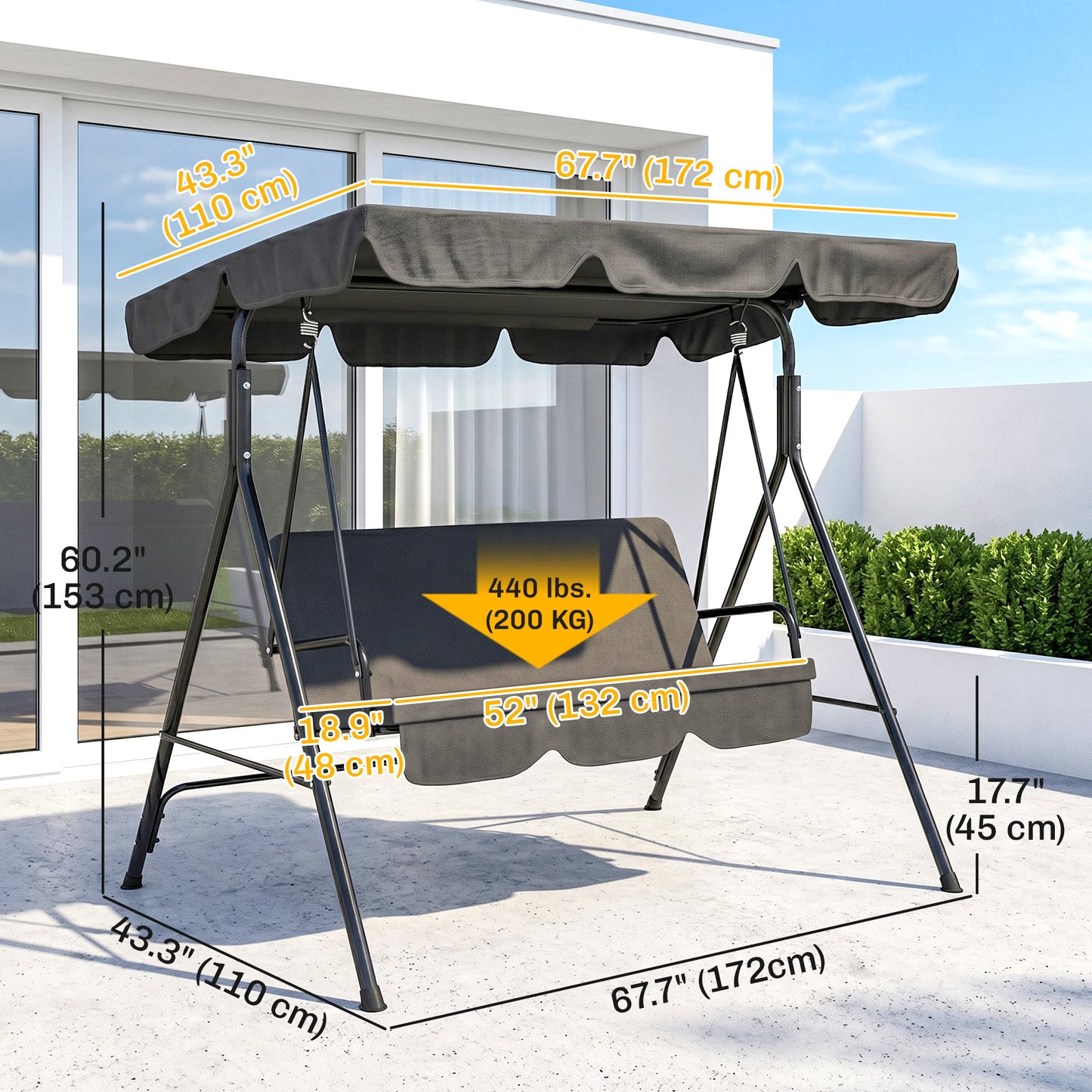 Balancelle de patio 3 places avec auvent ajustable
