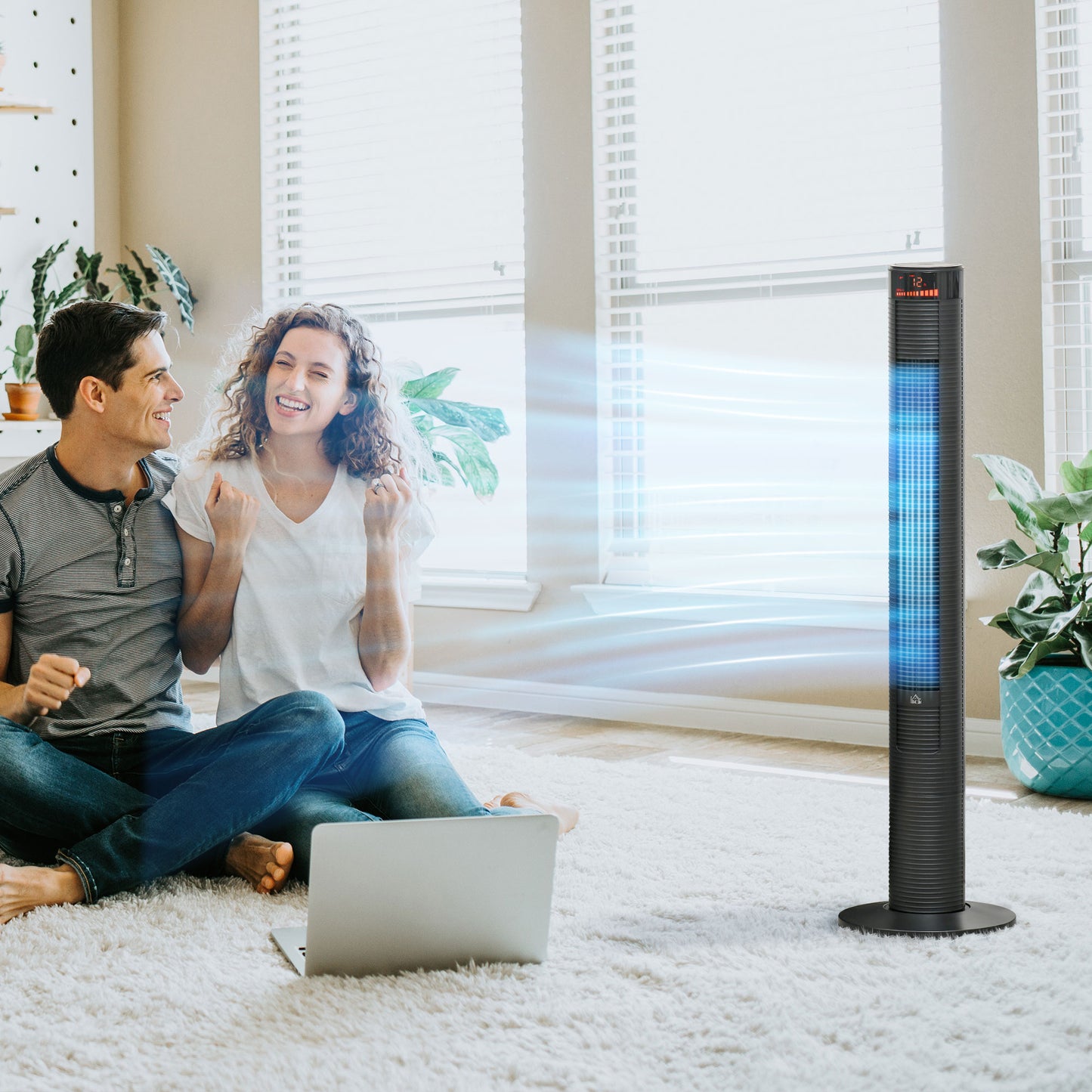 Ventilateur tour sur pied avec télécommande et minuterie 12h