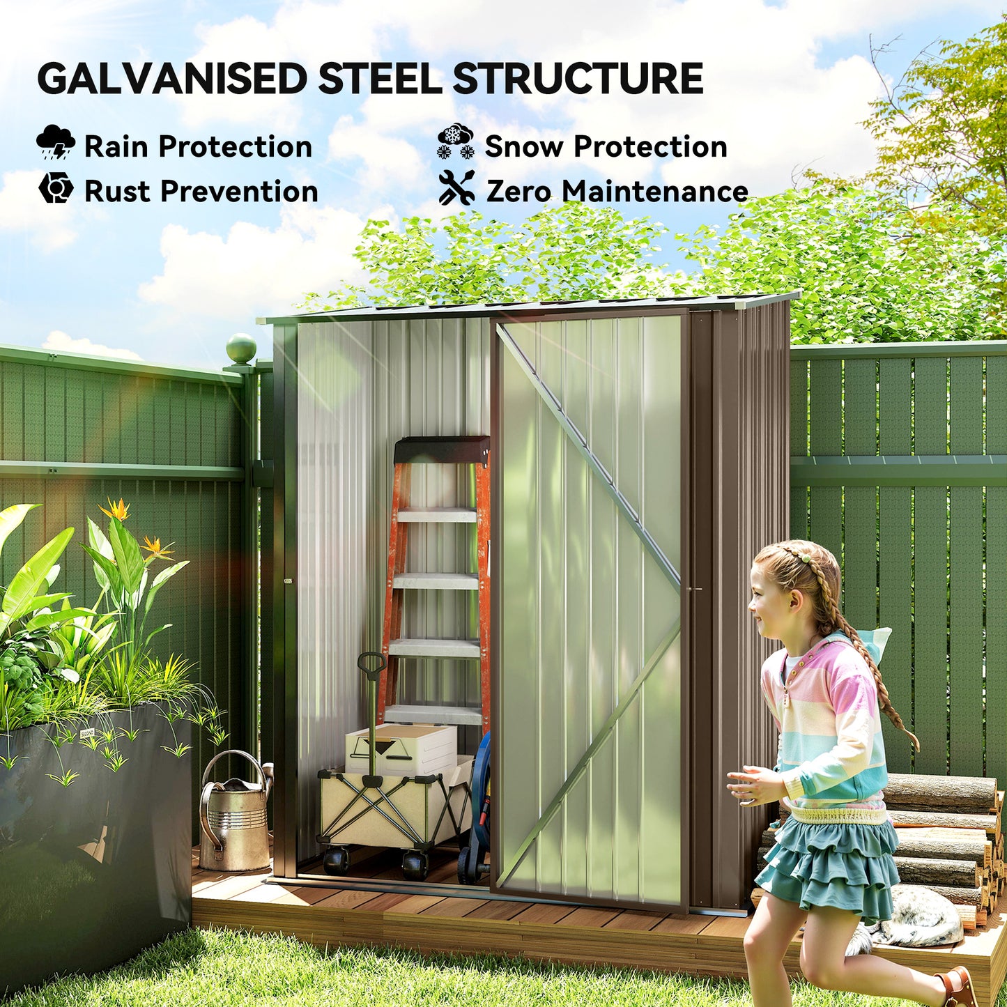 Abri de jardin en acier galvanisé avec porte verrouillable