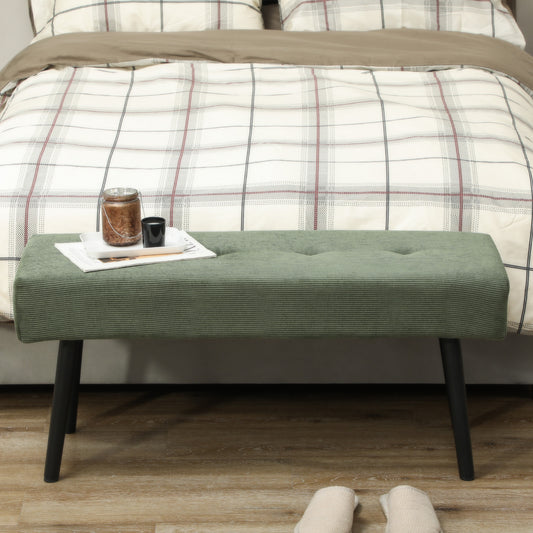 Banc capitonné en velours côtelé pieds en acier