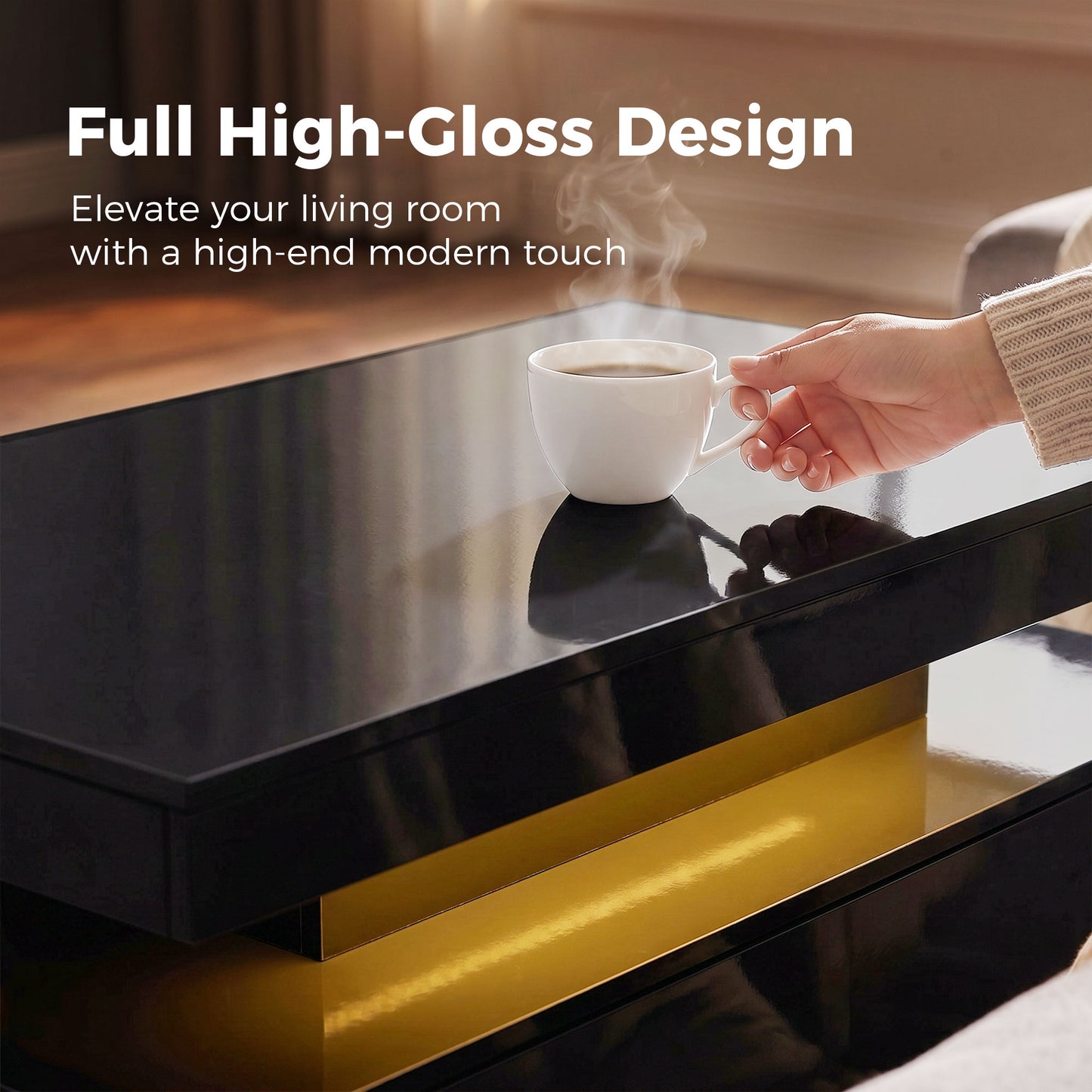 Table basse LED 2 tiroirs haute brillance