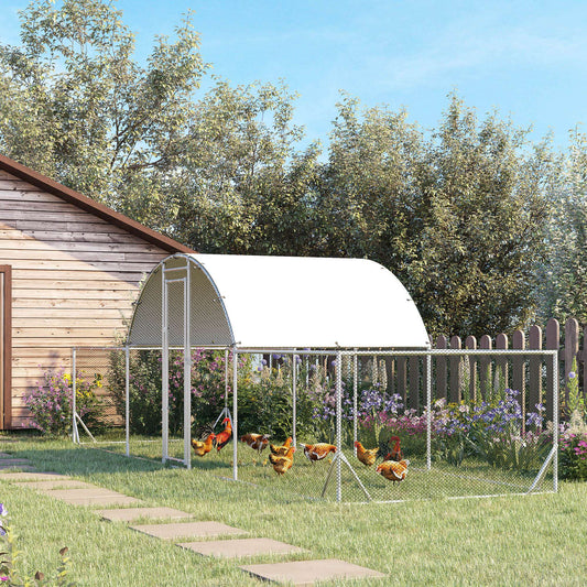 Grand poulailler en métal avec enclos et bâche imperméable