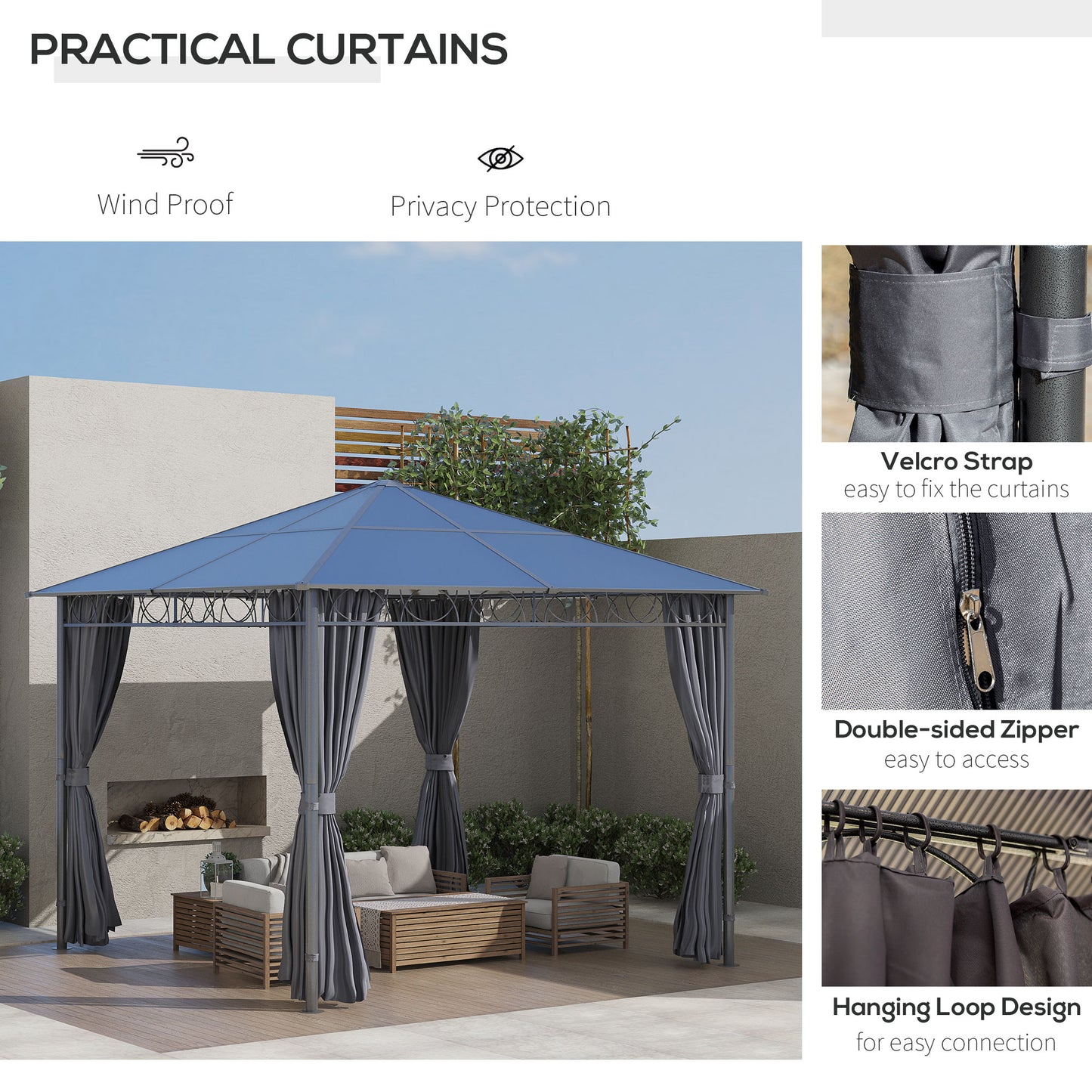 Gazebo patio toit polycarbonate cadre aluminium