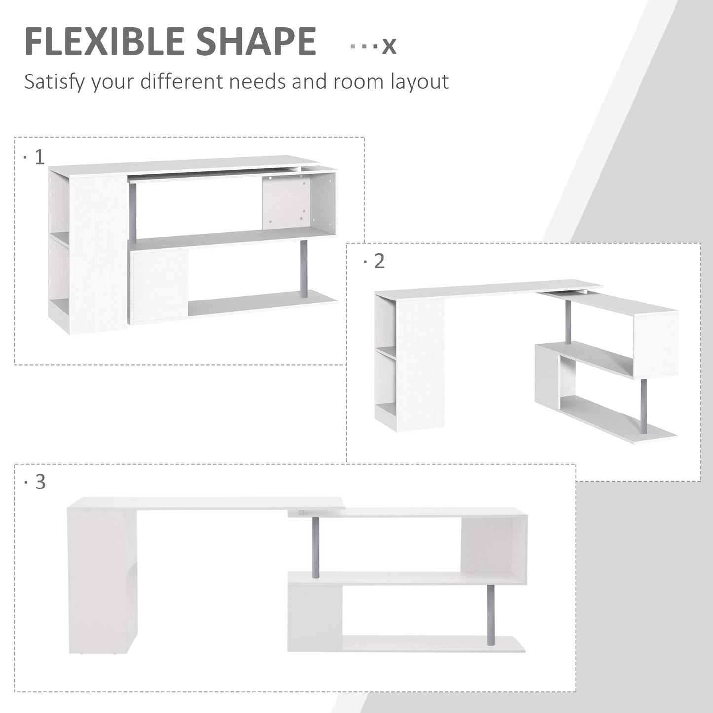 Bureau d'angle rotatif 360° avec étagères 3 niveaux