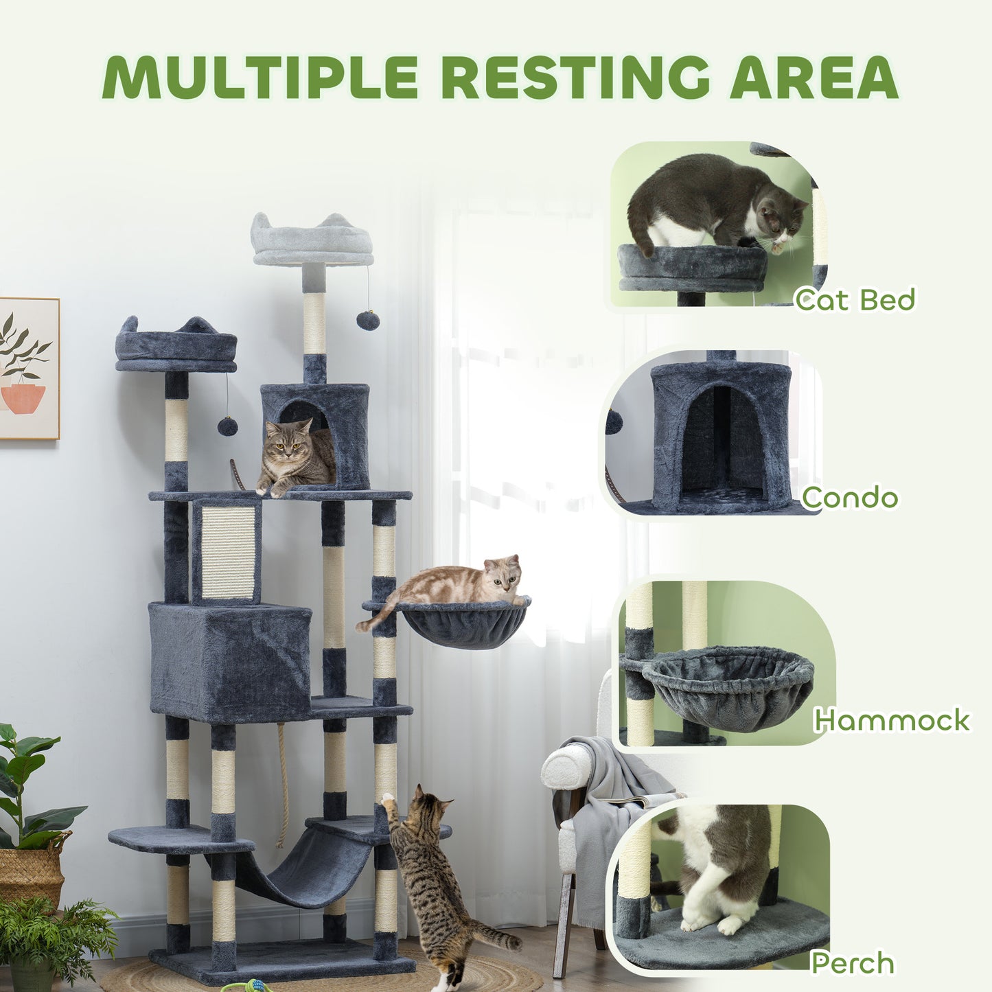 Arbre à chat multiniveau 81 po avec griffoirs