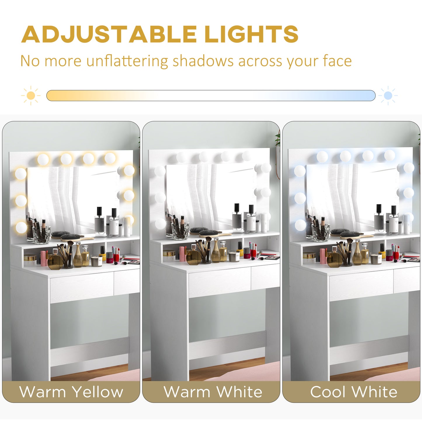 Coiffeuse avec miroir éclairé LED et tiroirs