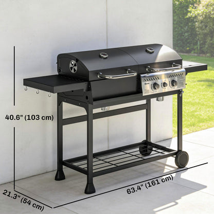 Barbecue combiné charbon et gaz 2 brûleurs avec roulettes