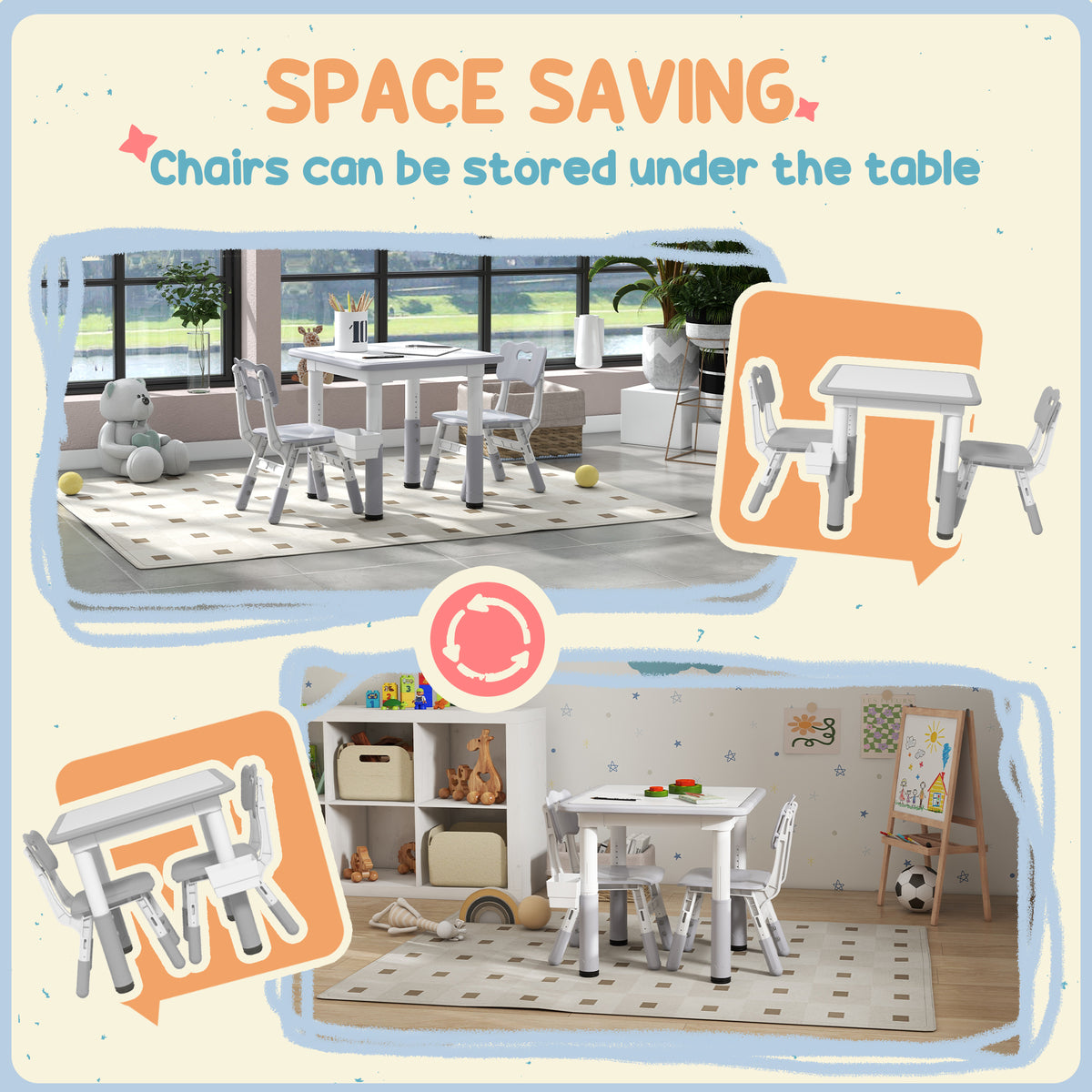 Ensemble table et chaises pour enfants réglable — Lot de 3
