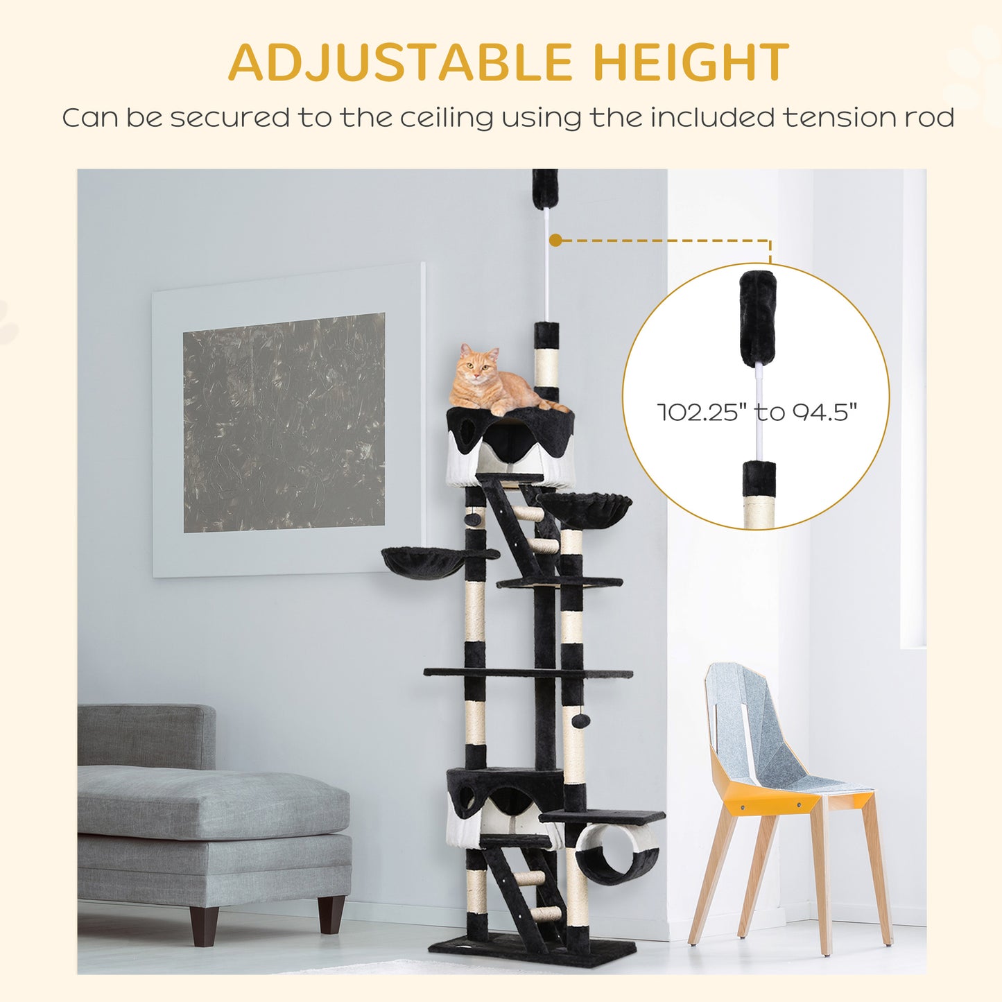 Arbre à chat multi-niveaux ajustable 240-260 cm