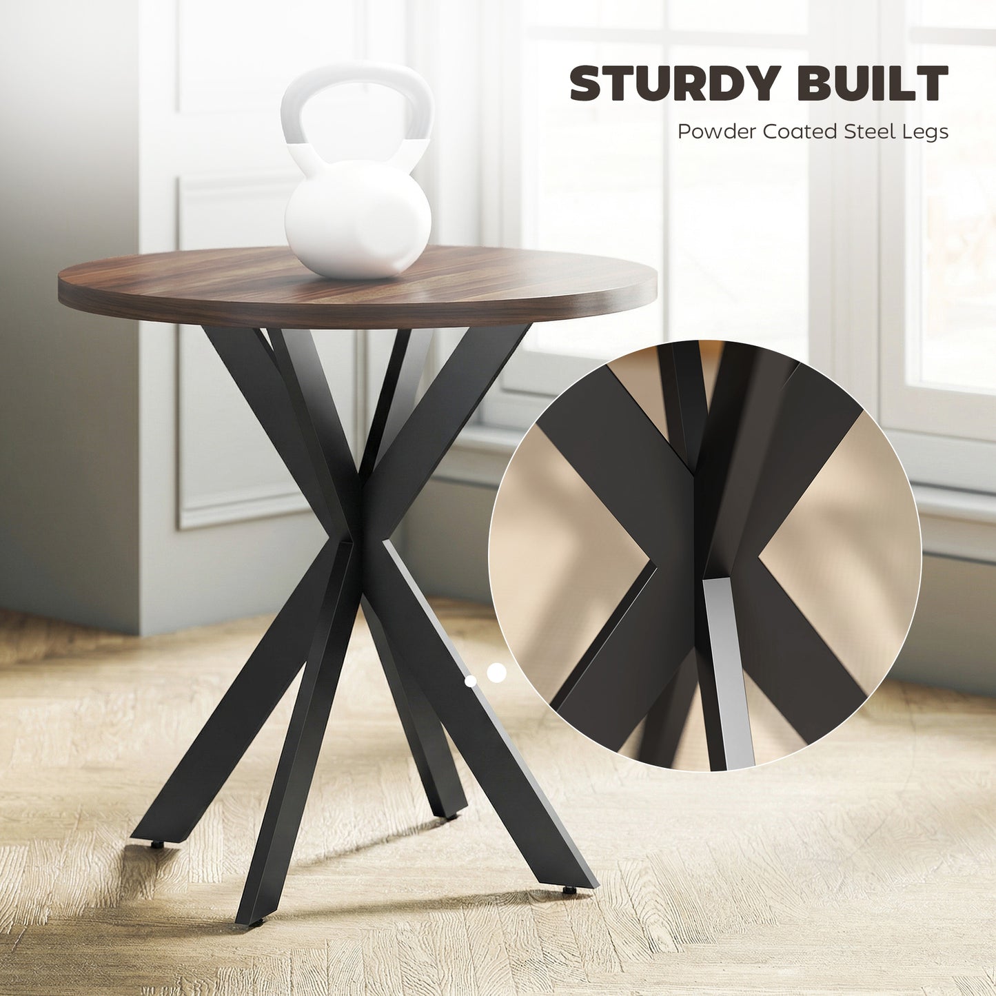 Table à manger ronde contemporaine 74 cm pieds croisés