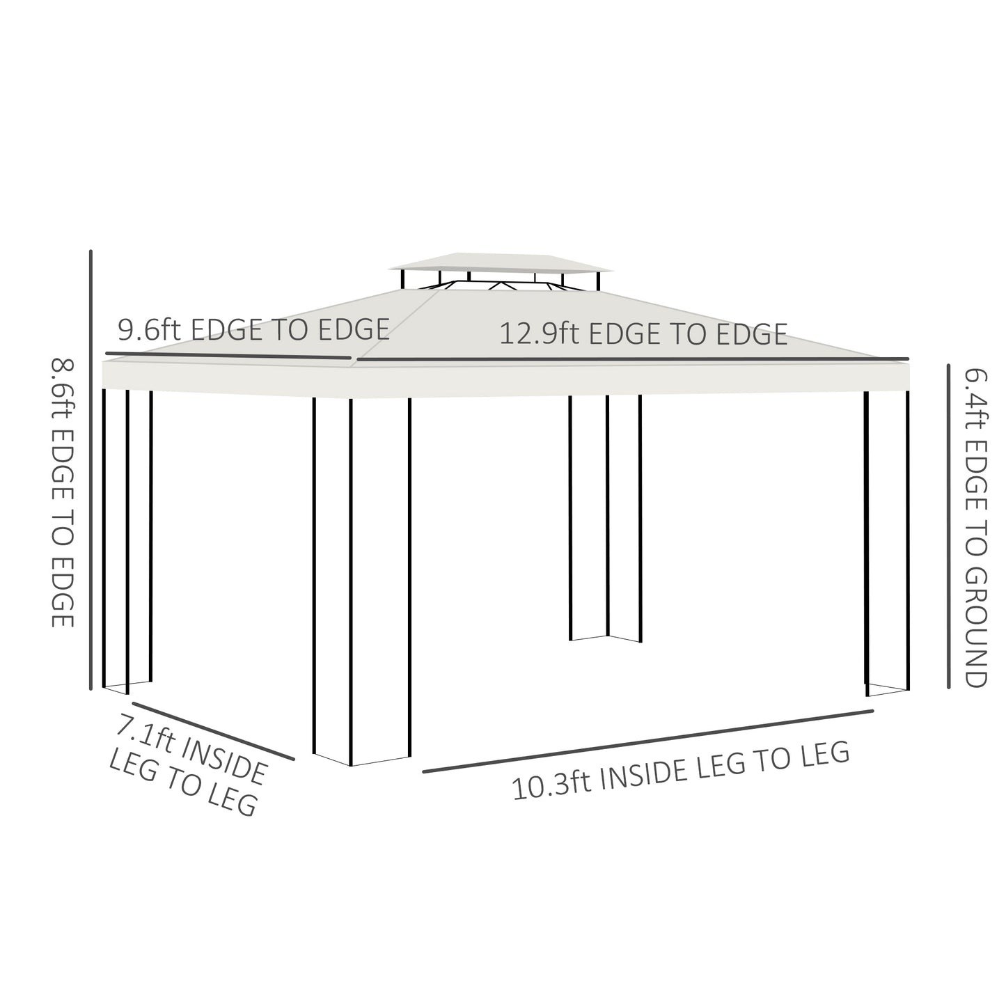 Gazebo extérieur double toit 305 x 396 cm