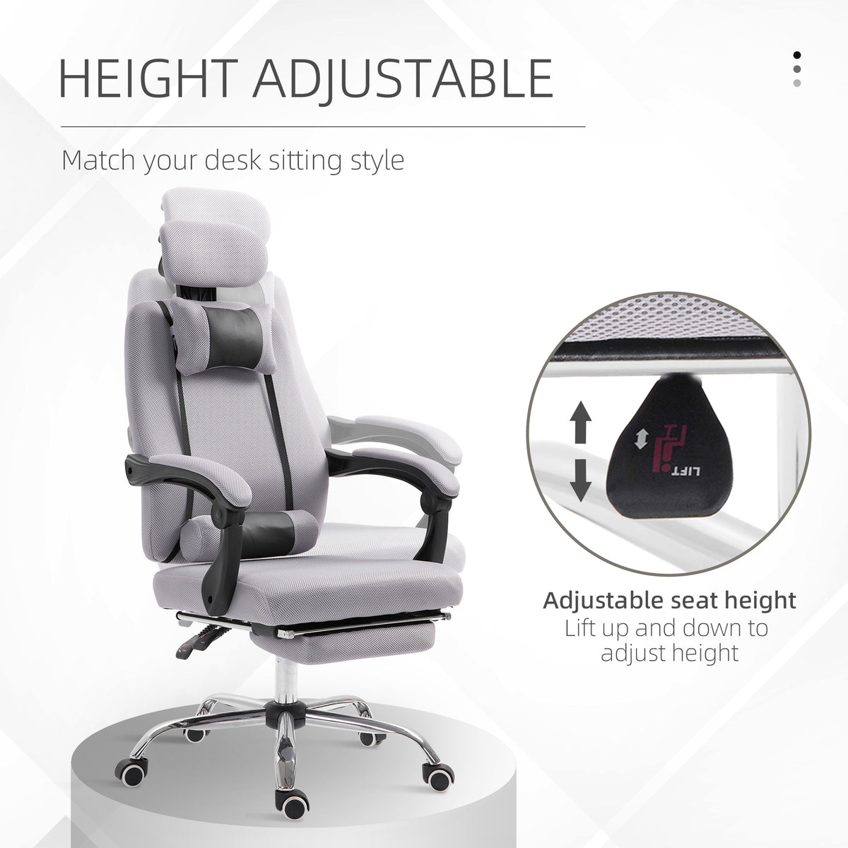 Chaise de bureau ergonomique dossier haut avec repose-pieds