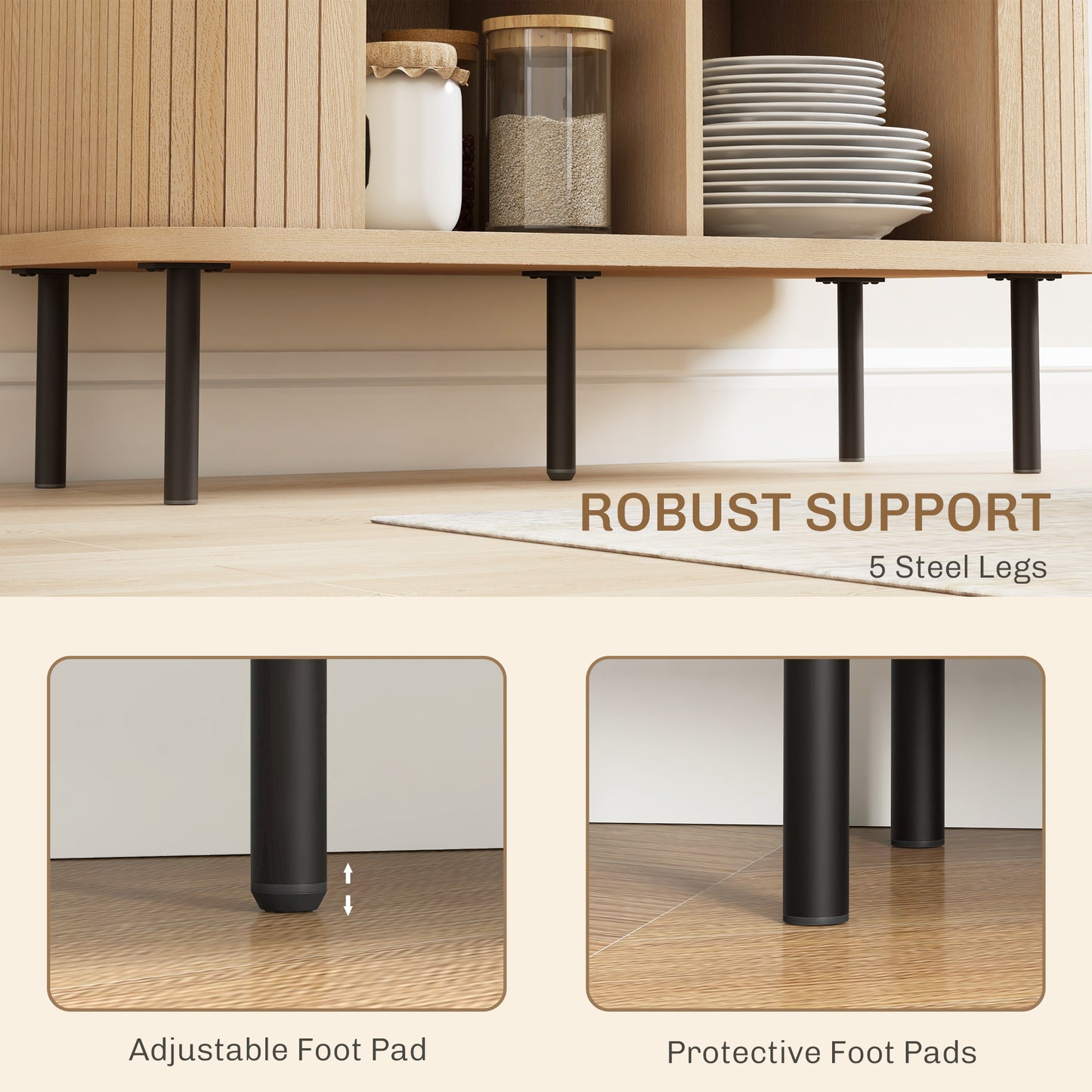Buffet bahut nordique portes lamelles pieds métalliques