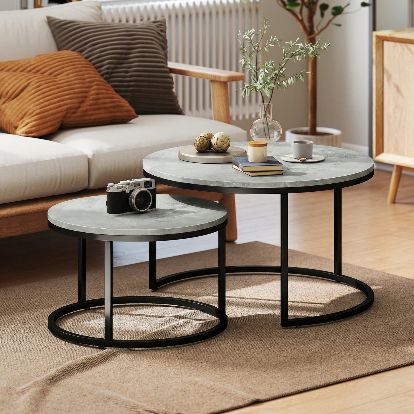 Tables gigognes rondes effet marbre — lot de 2