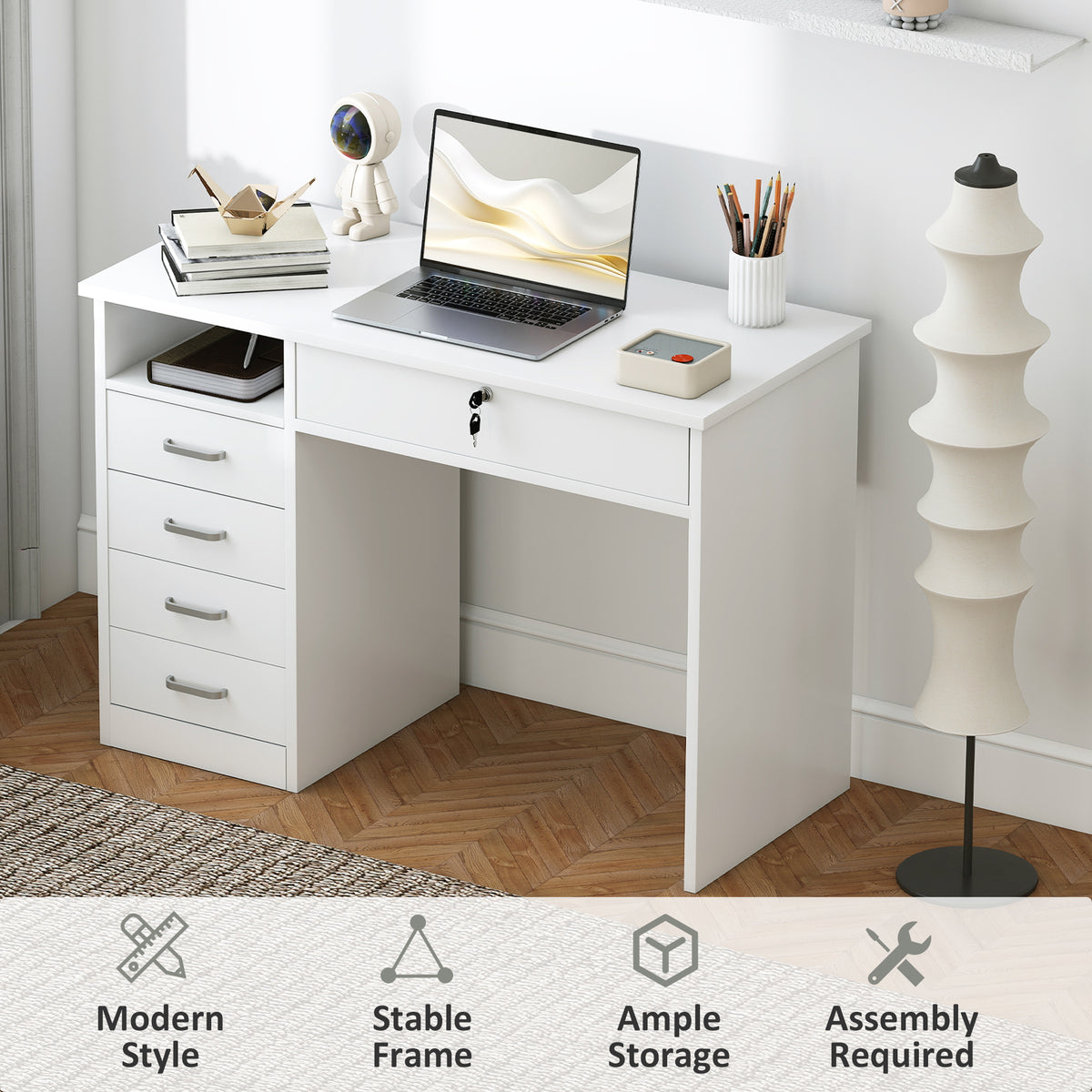 Bureau d'ordinateur de travail avec tiroir verrouillable