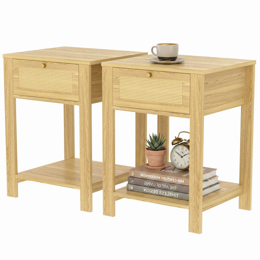 Tables d'appoint style boho avec tiroir — Lot de 2