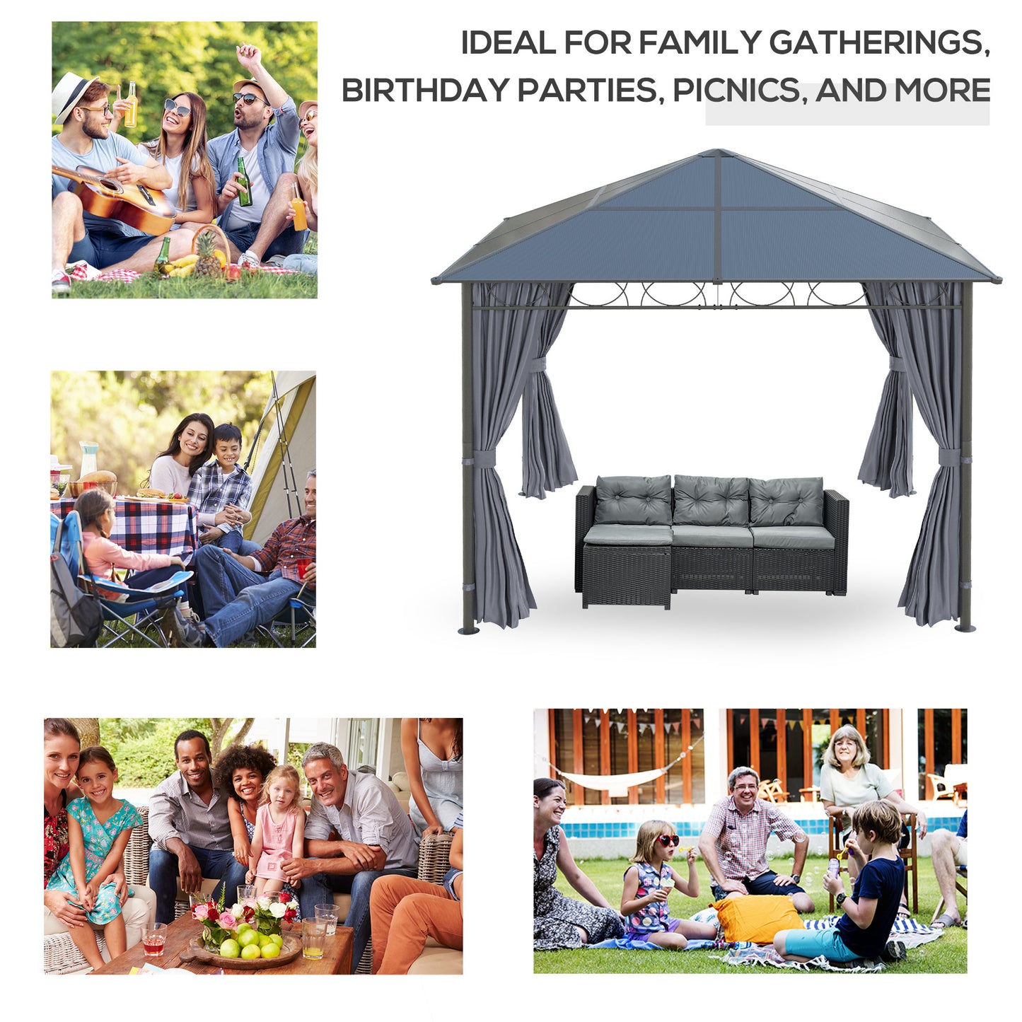 Gazebo patio toit polycarbonate cadre aluminium