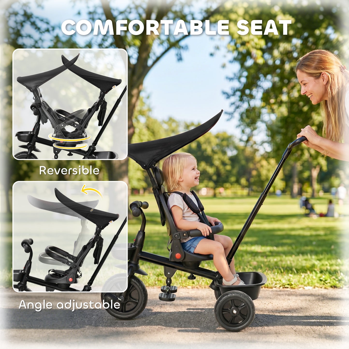 Tricycle évolutif 5-en-1 avec poignée parentale