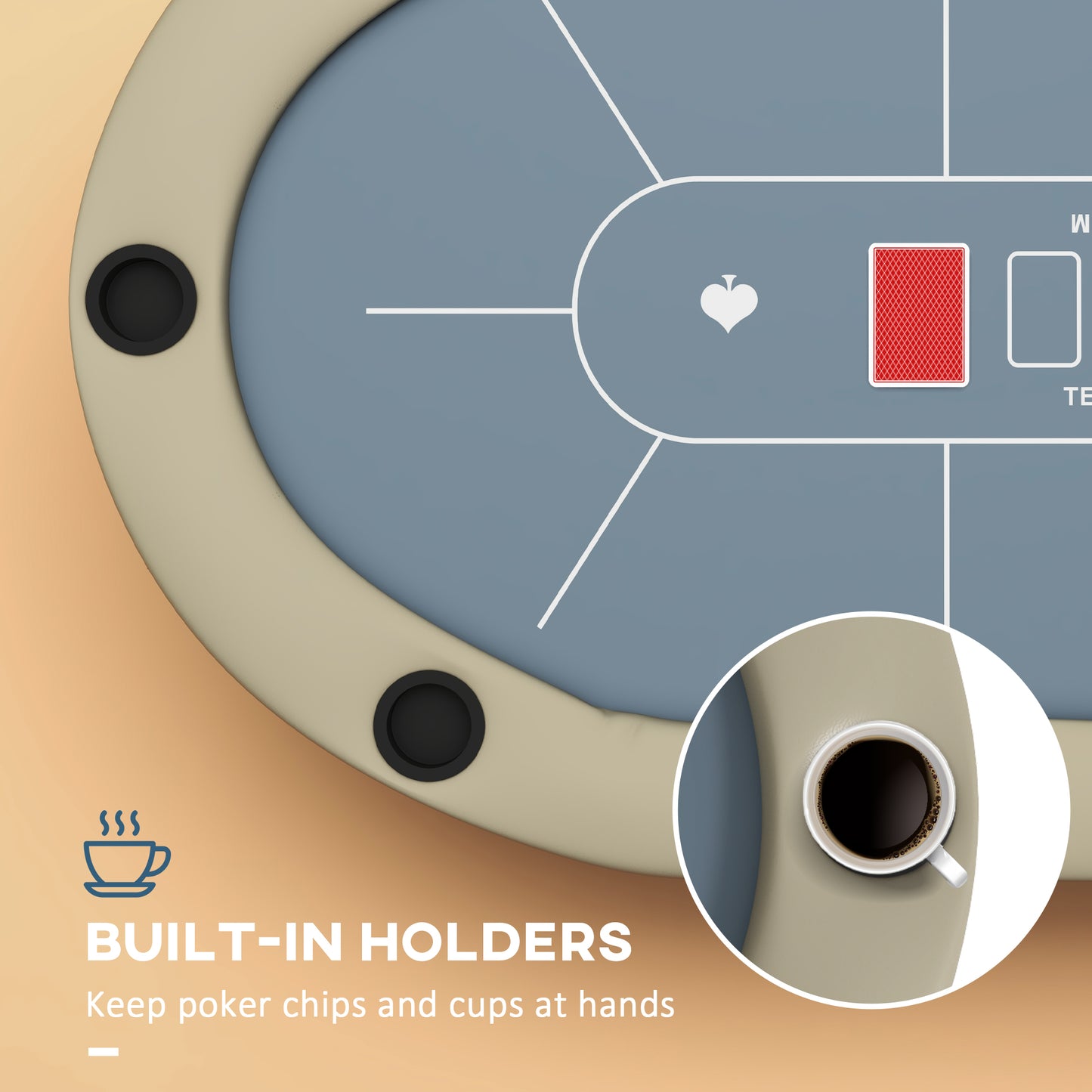 Table de poker ovale pliable 8 joueurs avec porte-verres