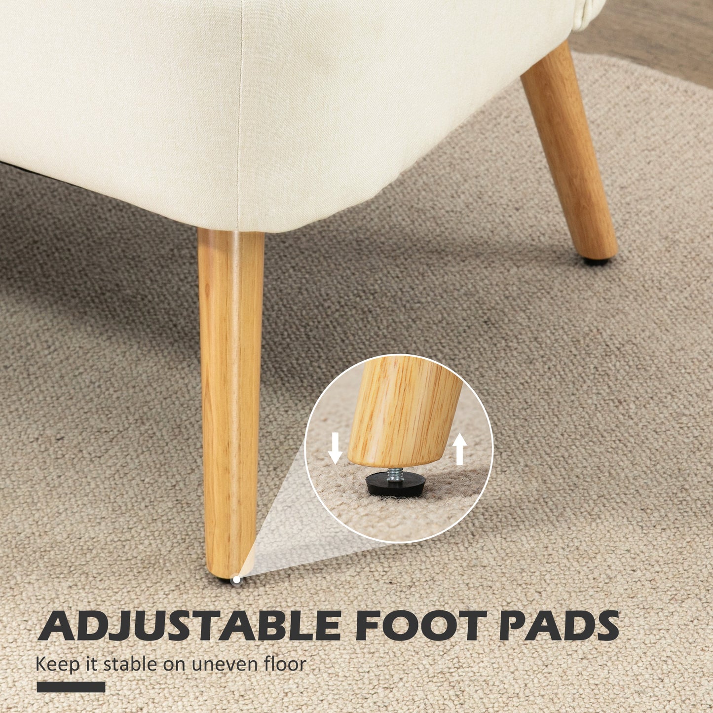Canapé 2 places moderne tissu lin pieds bois