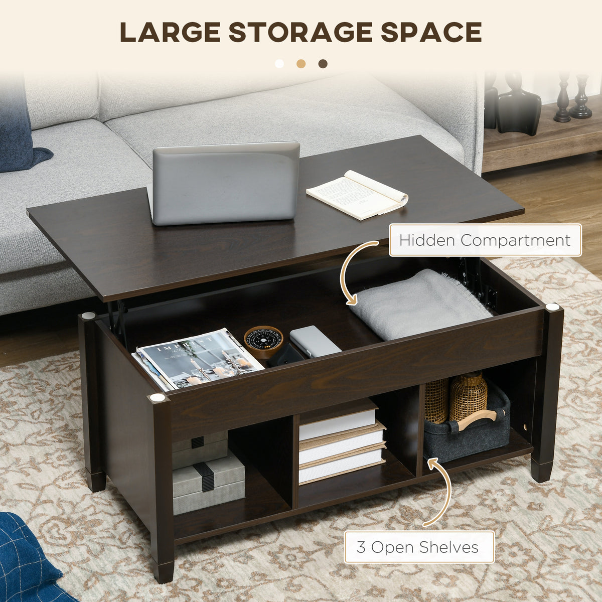 Table basse relevable moderne avec rangement caché
