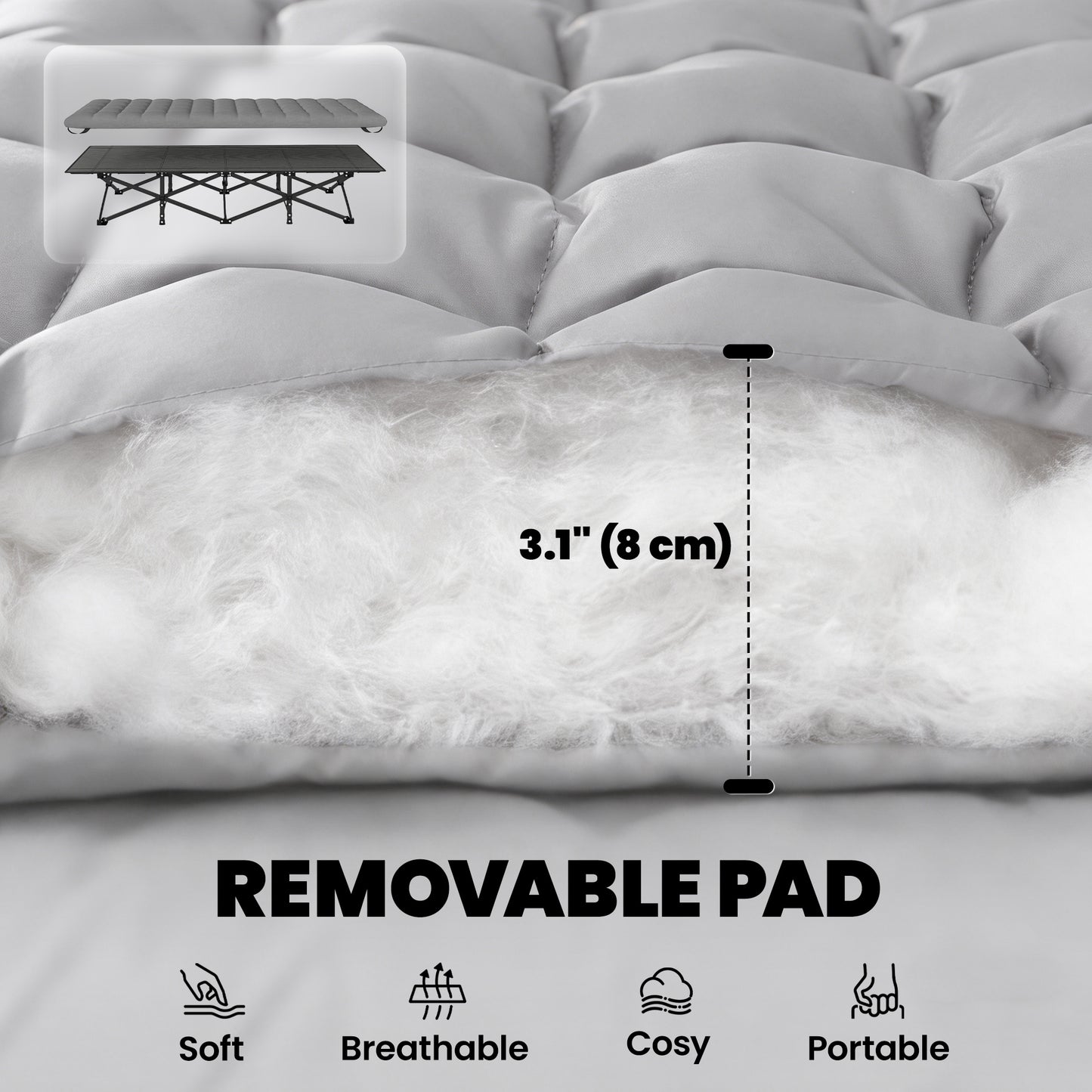 Lit de camp pliant extra large avec matelas amovible