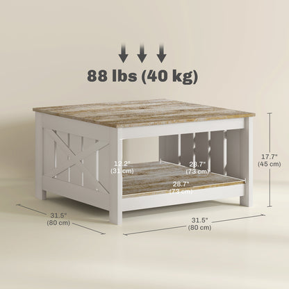 Table basse carrée style campagnard 2 niveaux 80 x 80 cm
