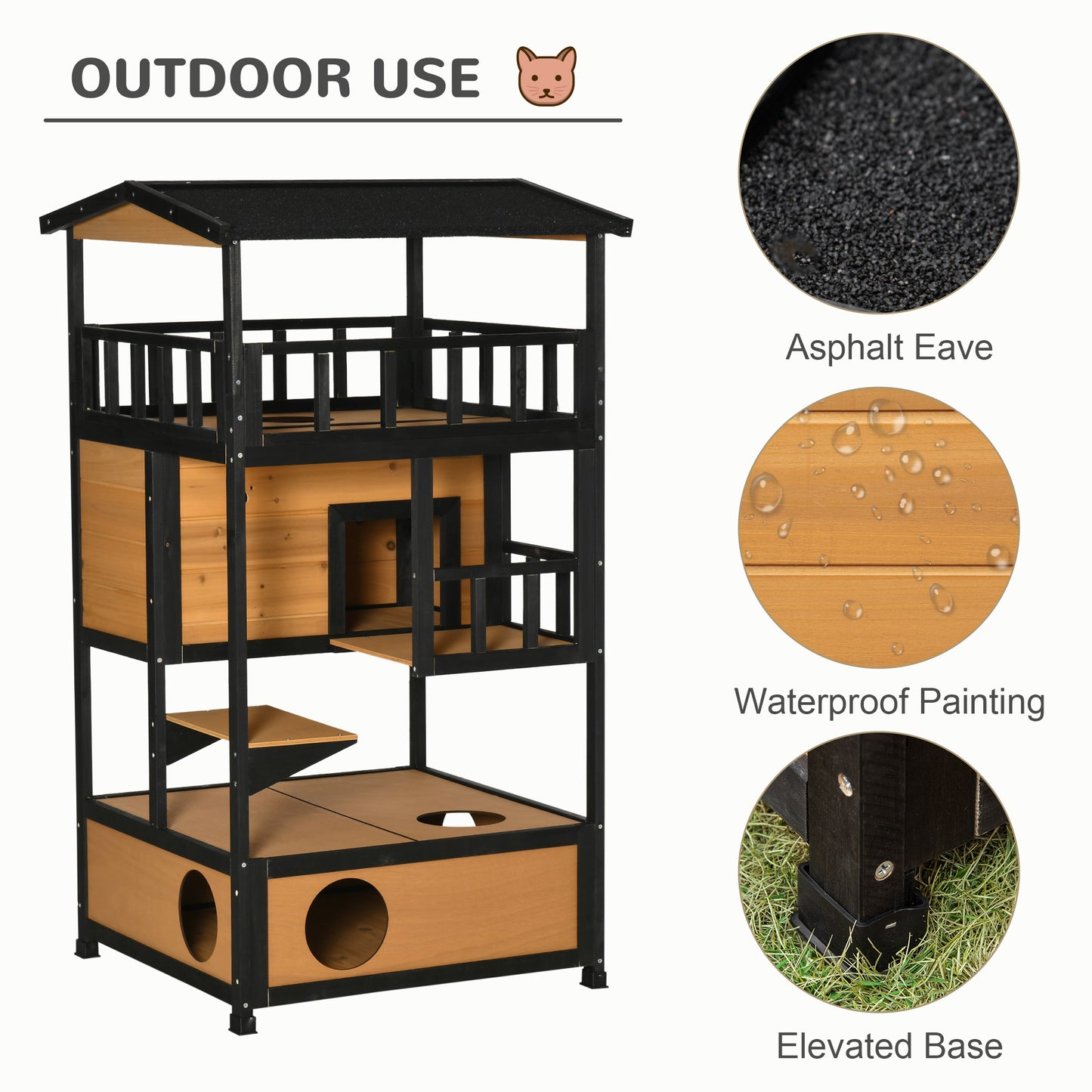 Maison pour chats extérieure 4 étages en bois de sapin