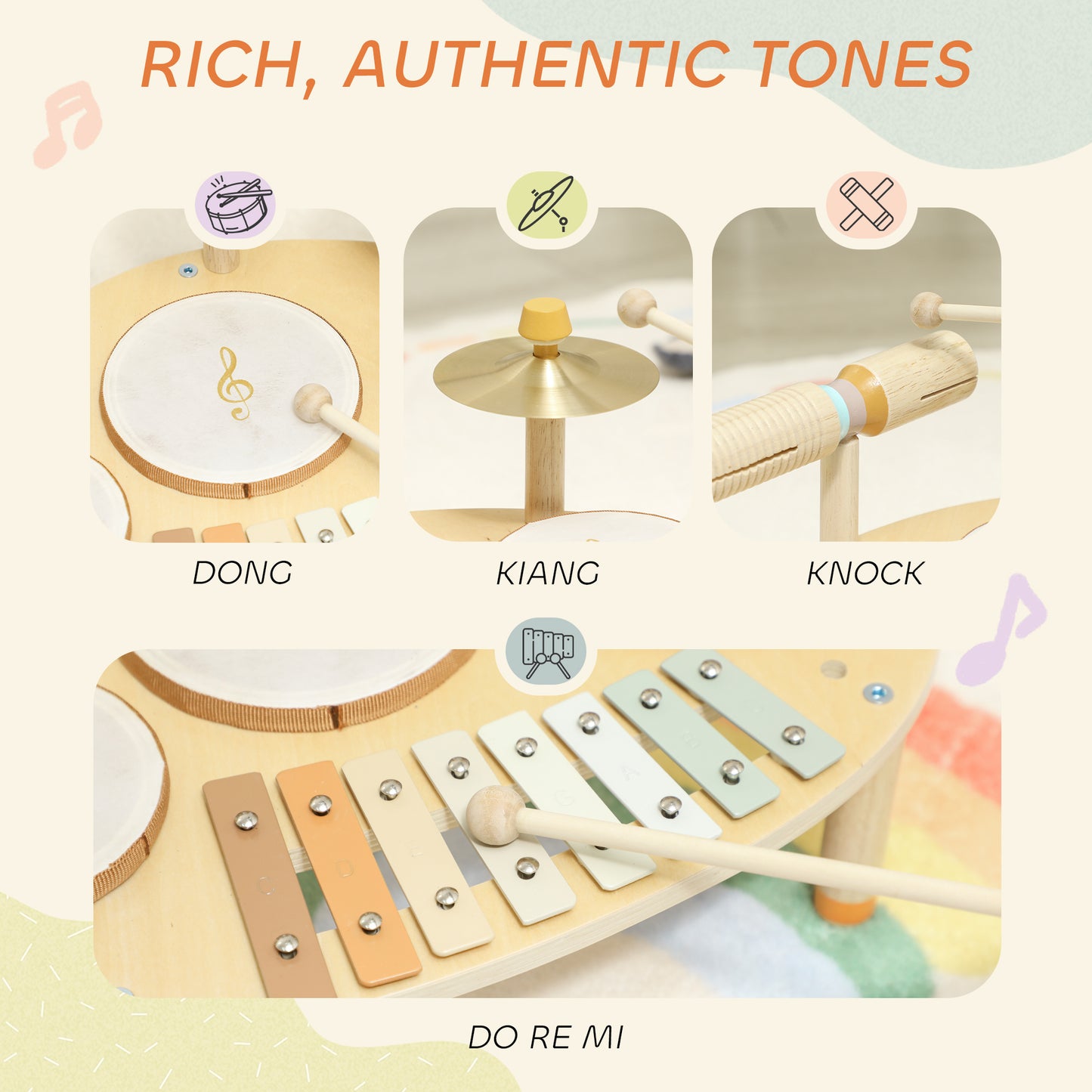 Station musicale 4-en-1 pour tout-petits en bois