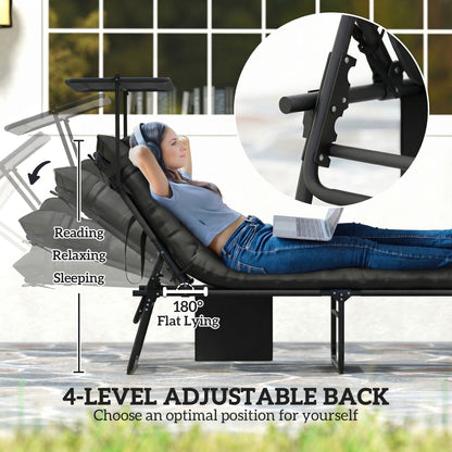 Chaise longue pliante avec auvent ajustable 4 positions