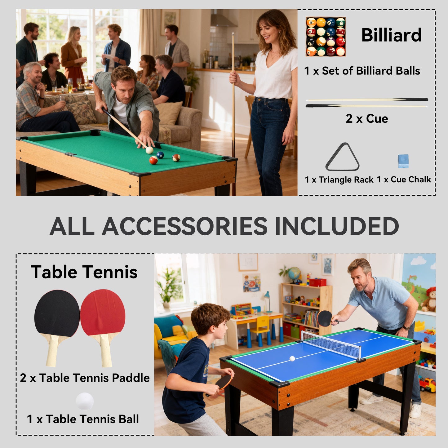 Table multi-jeux 5-en-1 avec baby-foot, billard, hockey