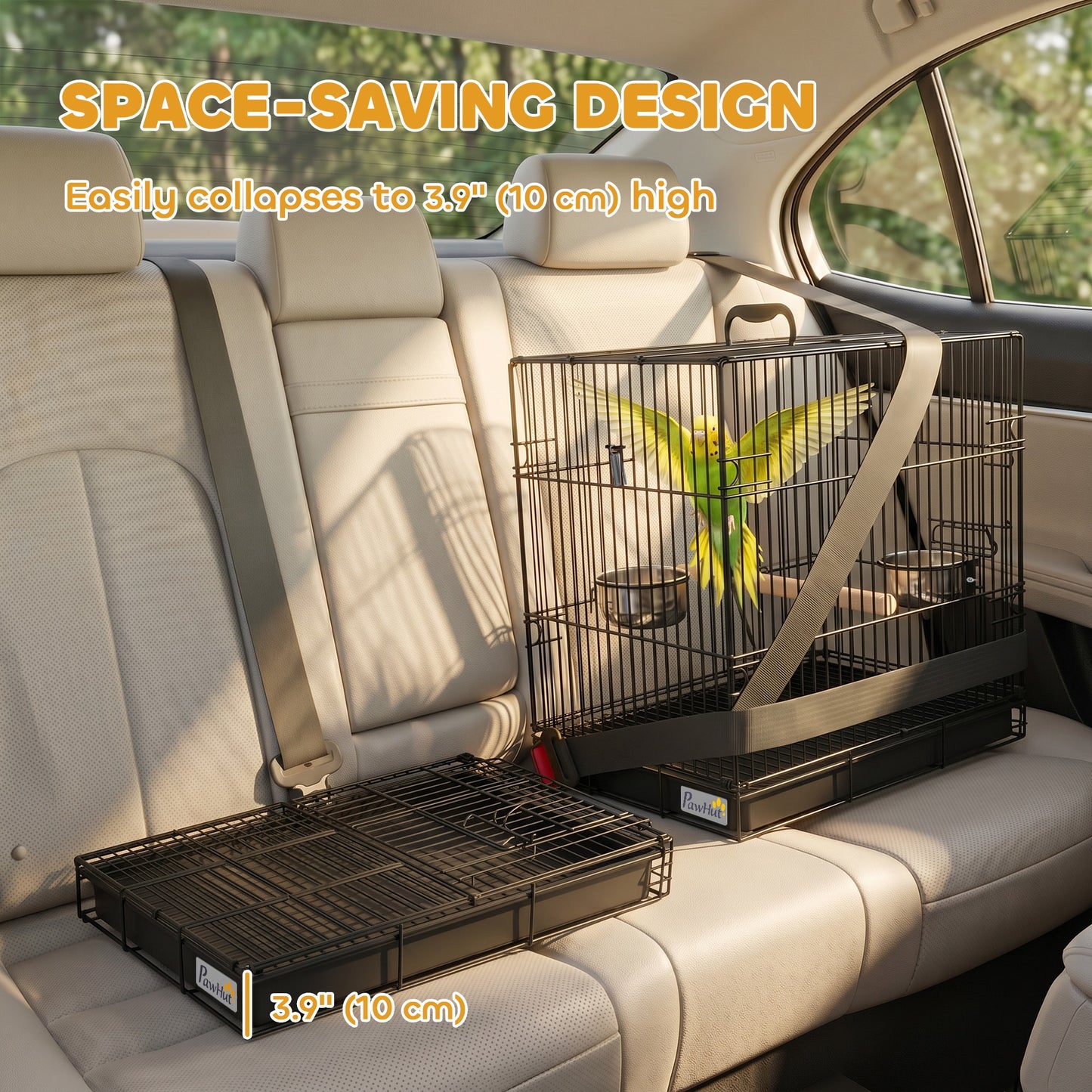 Cage à oiseaux portable avec plateau coulissant et perchoir