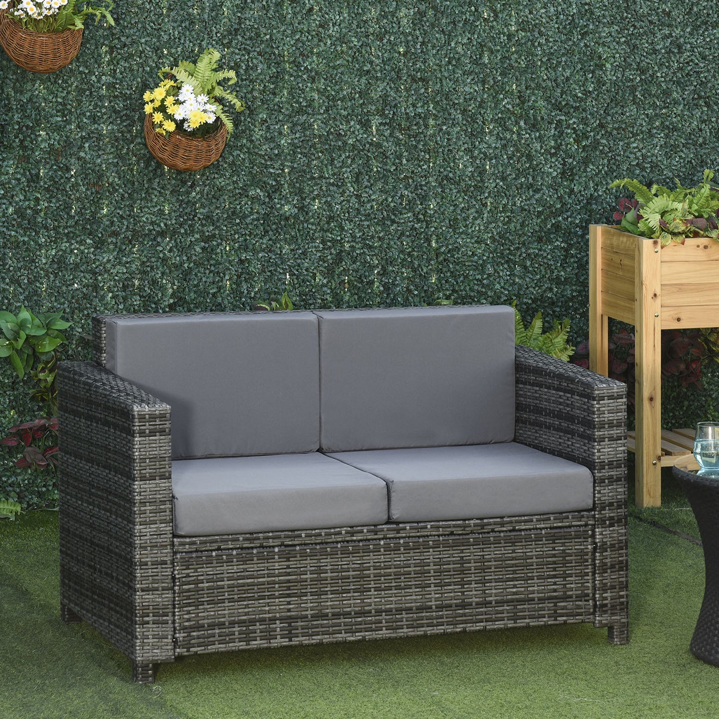 Causeuse de patio 2 places en rotin avec coussins