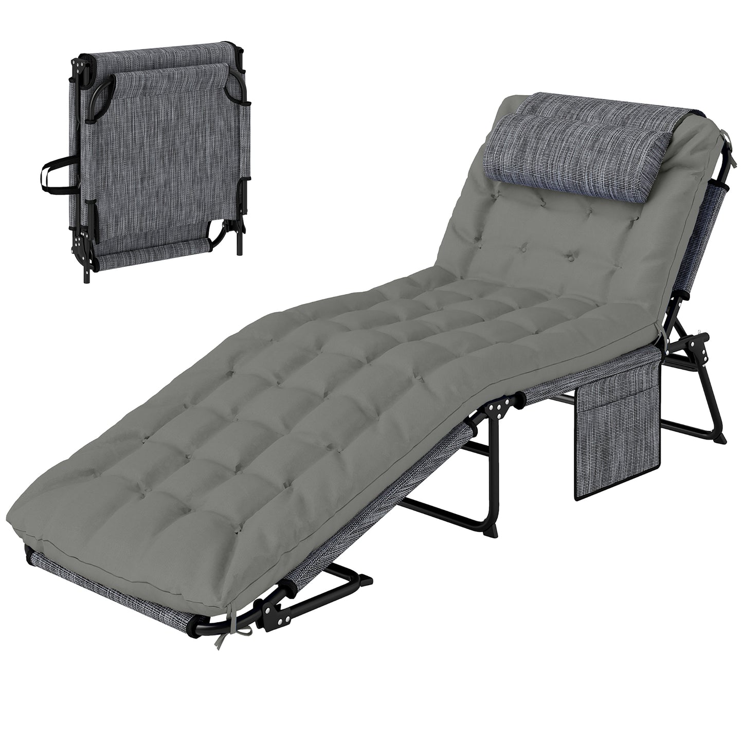 Chaise longue pliante 4 positions avec coussin