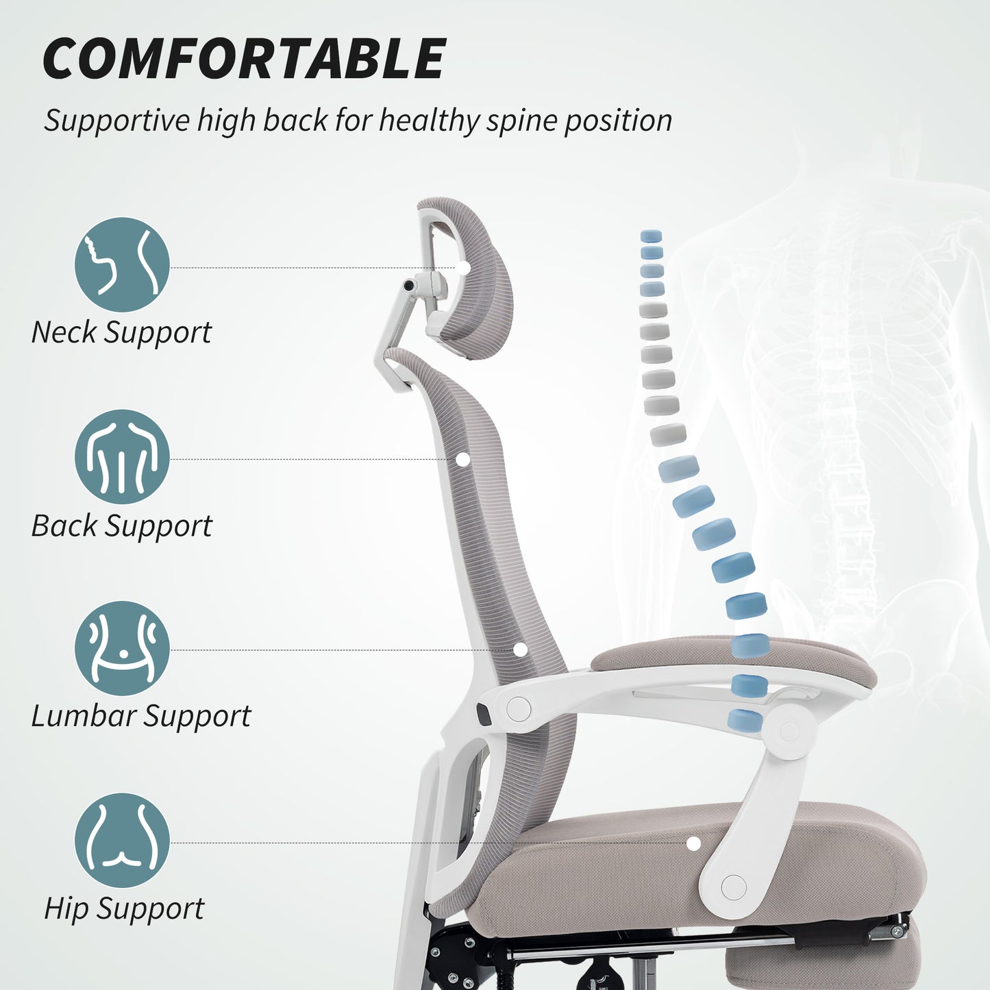 Chaise de bureau ergonomique avec support lombaire ajustable et appui-tête